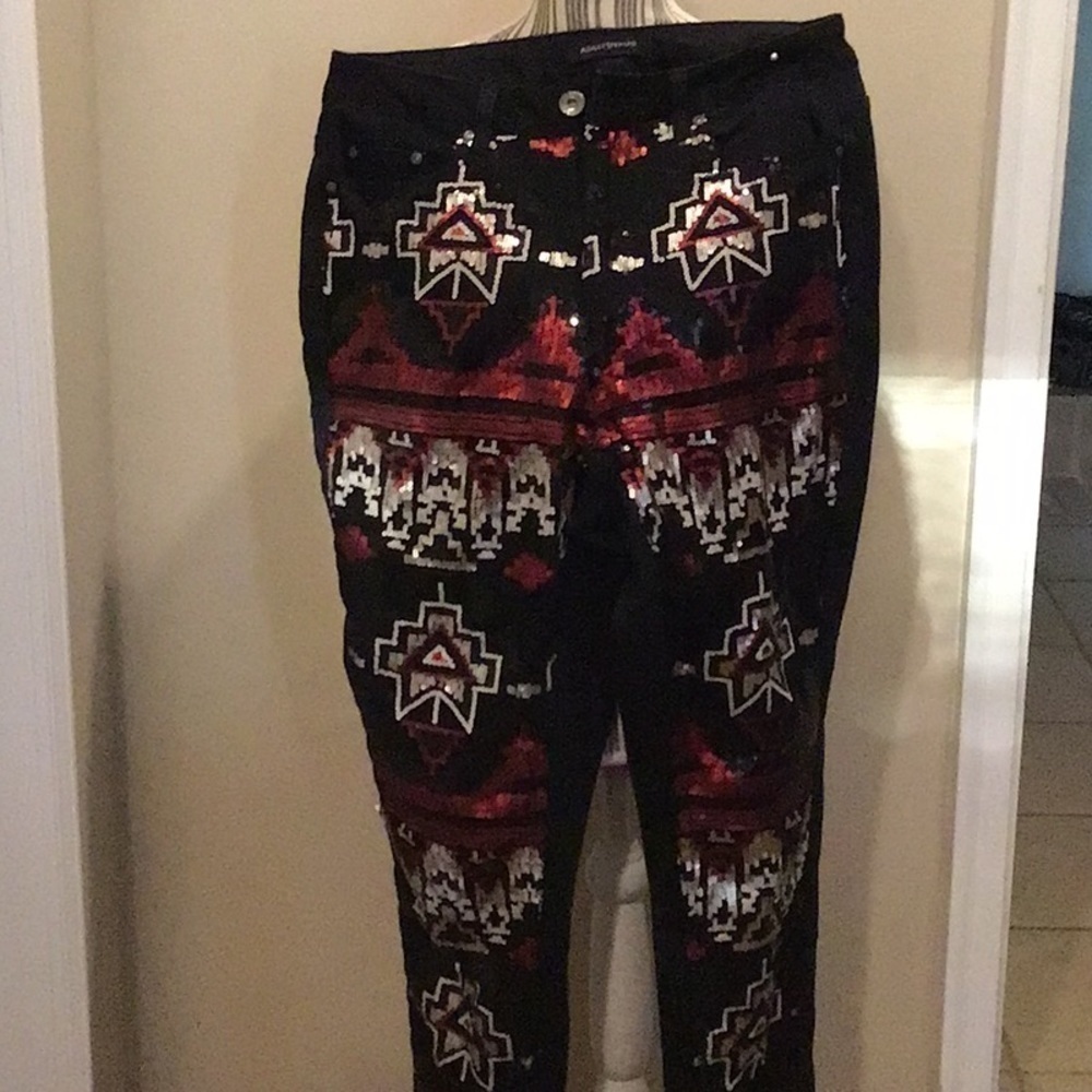 Ashley Stewart Sequin Embellished Black Jeans Size 12